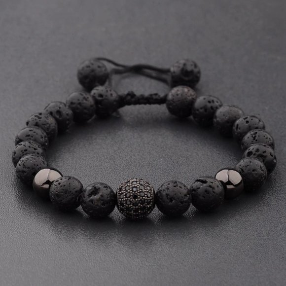 Black Zircon Lava Stone Bracelet - Picture 2 of 3